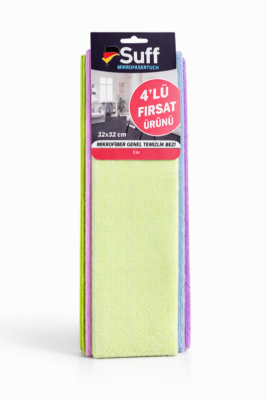 Suff Gül 4’lü Mikrofiber Genel Temizlik Bezi Seti (40 × 30 cm)